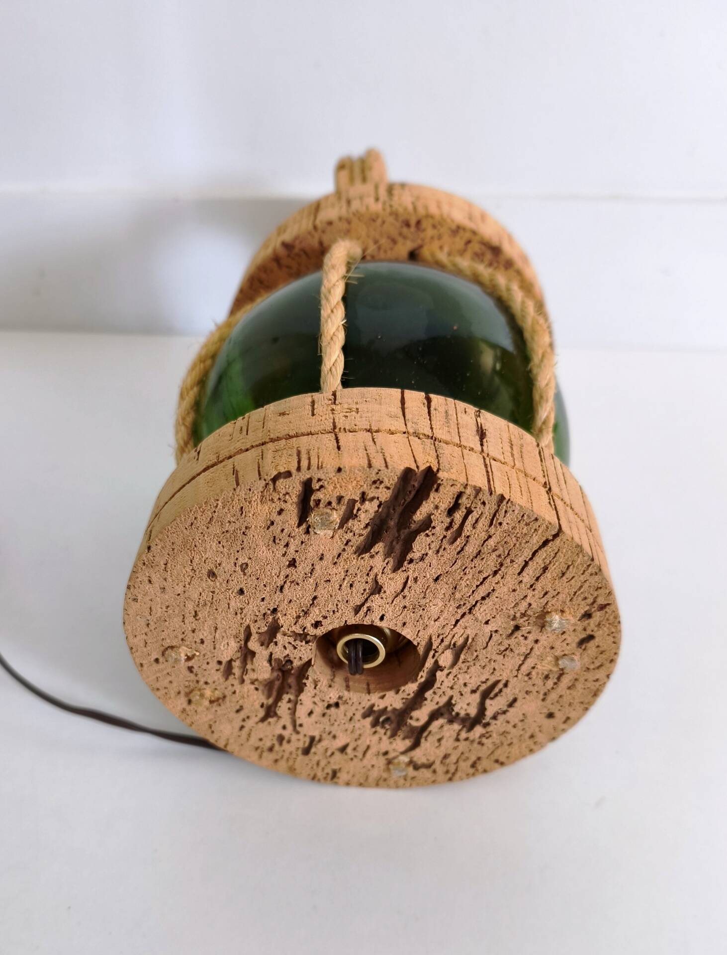 Vintage floating marine lamp made of cork and glass.