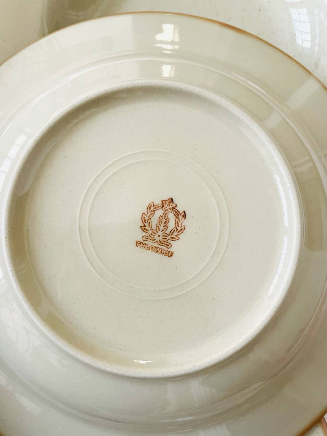 Set of 6 vintage soup plates speckled stoneware Tulowice Poland