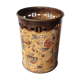Corbeille à papier en métal peint, motifs fleurs et oiseaux