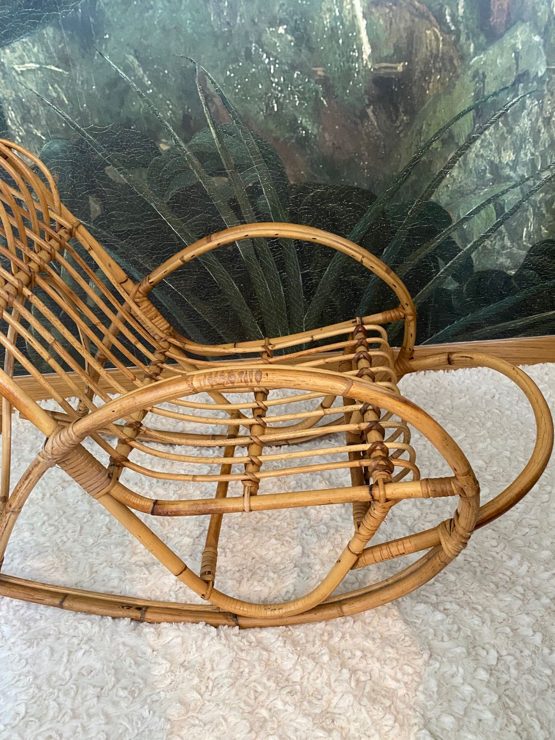 Rocking chair, vintage children's rocking chair, bamboo rattan armchair