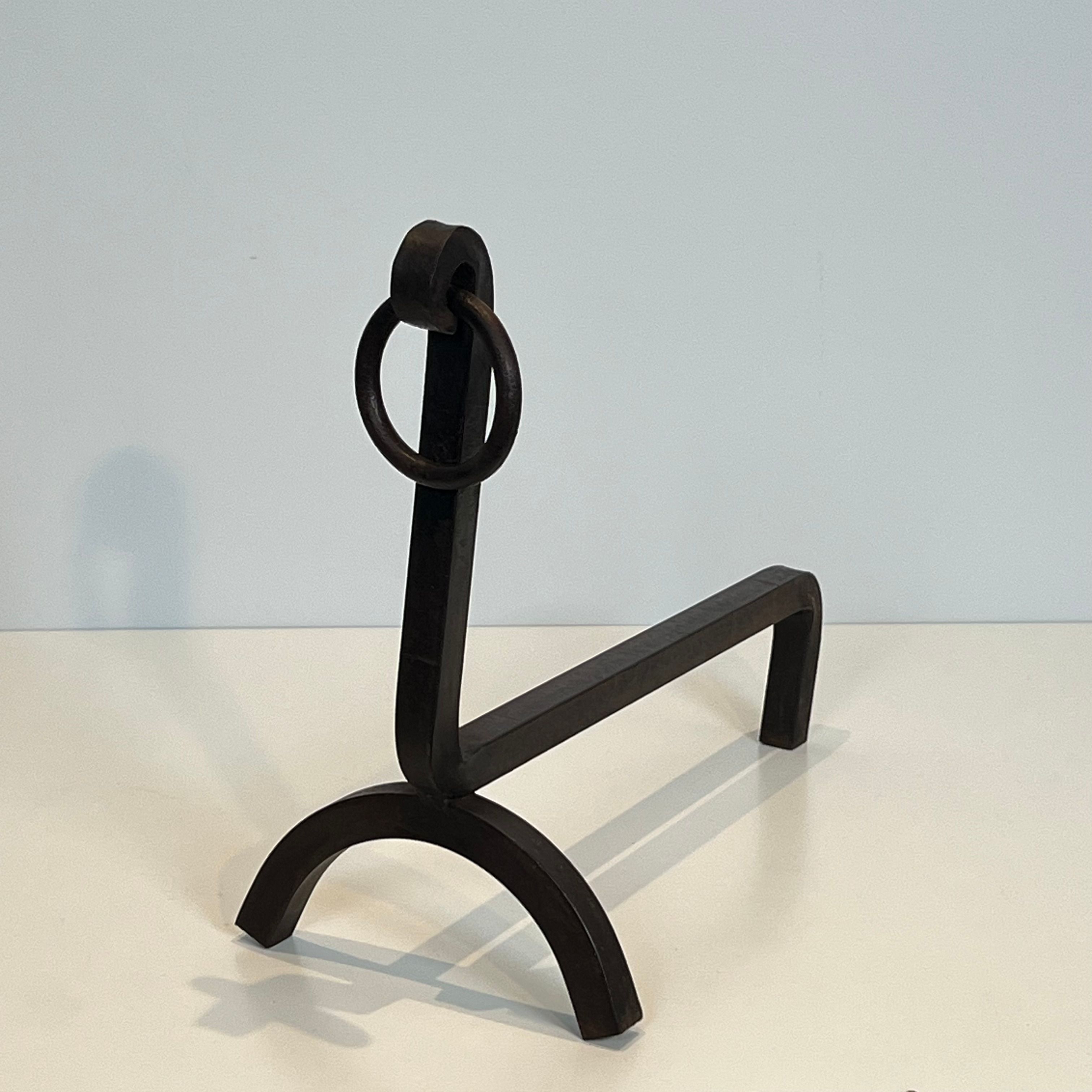 Pair of modernist wrought iron fire dogs
