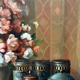 Still life with flowers. signature. in a beautiful, expensive setting.