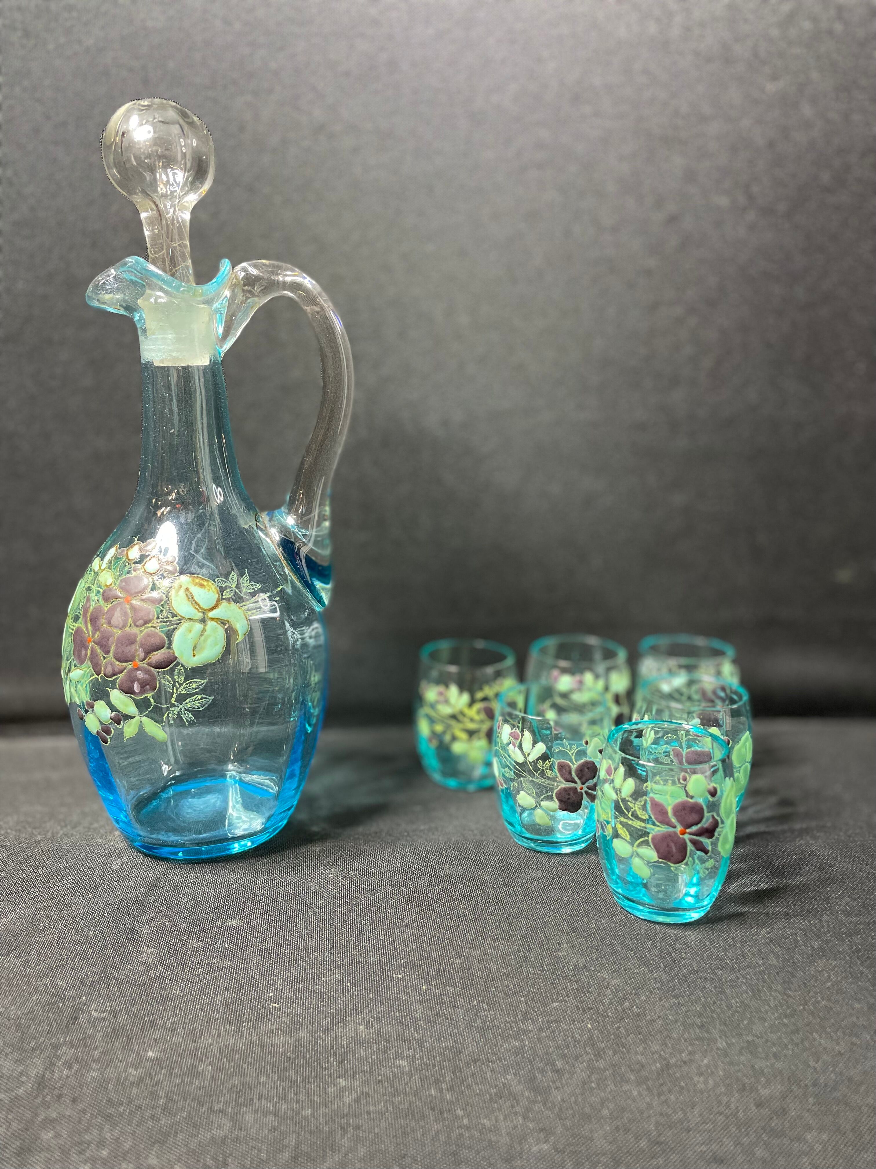 Enamelled liquor cabaret with 6 cups – Art Nouveau