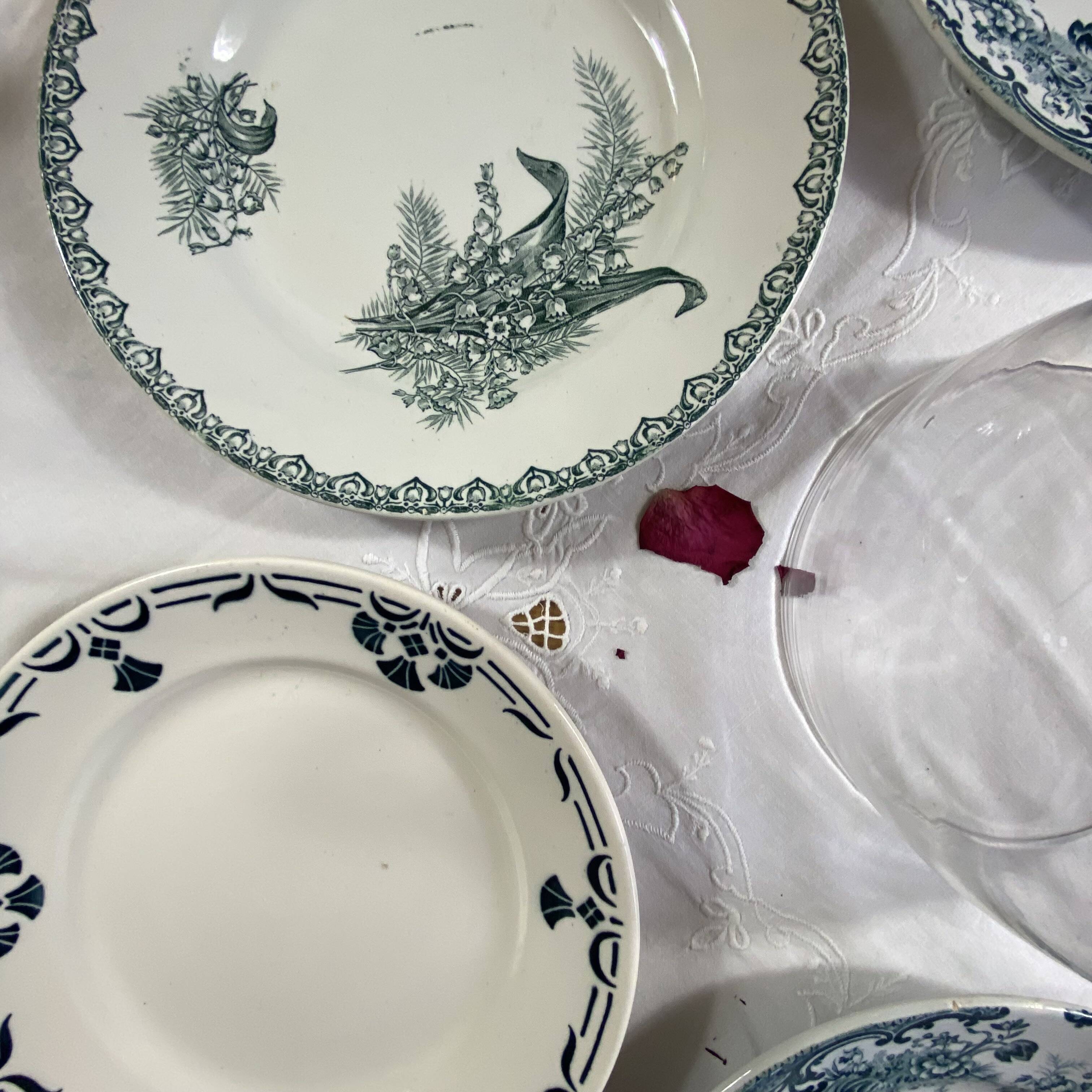 Set of 6 mismatched antique earthenware dinner plates