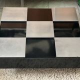 Table basse laque noire et acier brossé 1970
