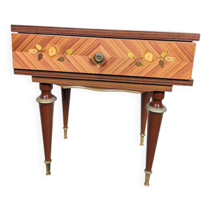 Table de chevet marqueterie - fleurie