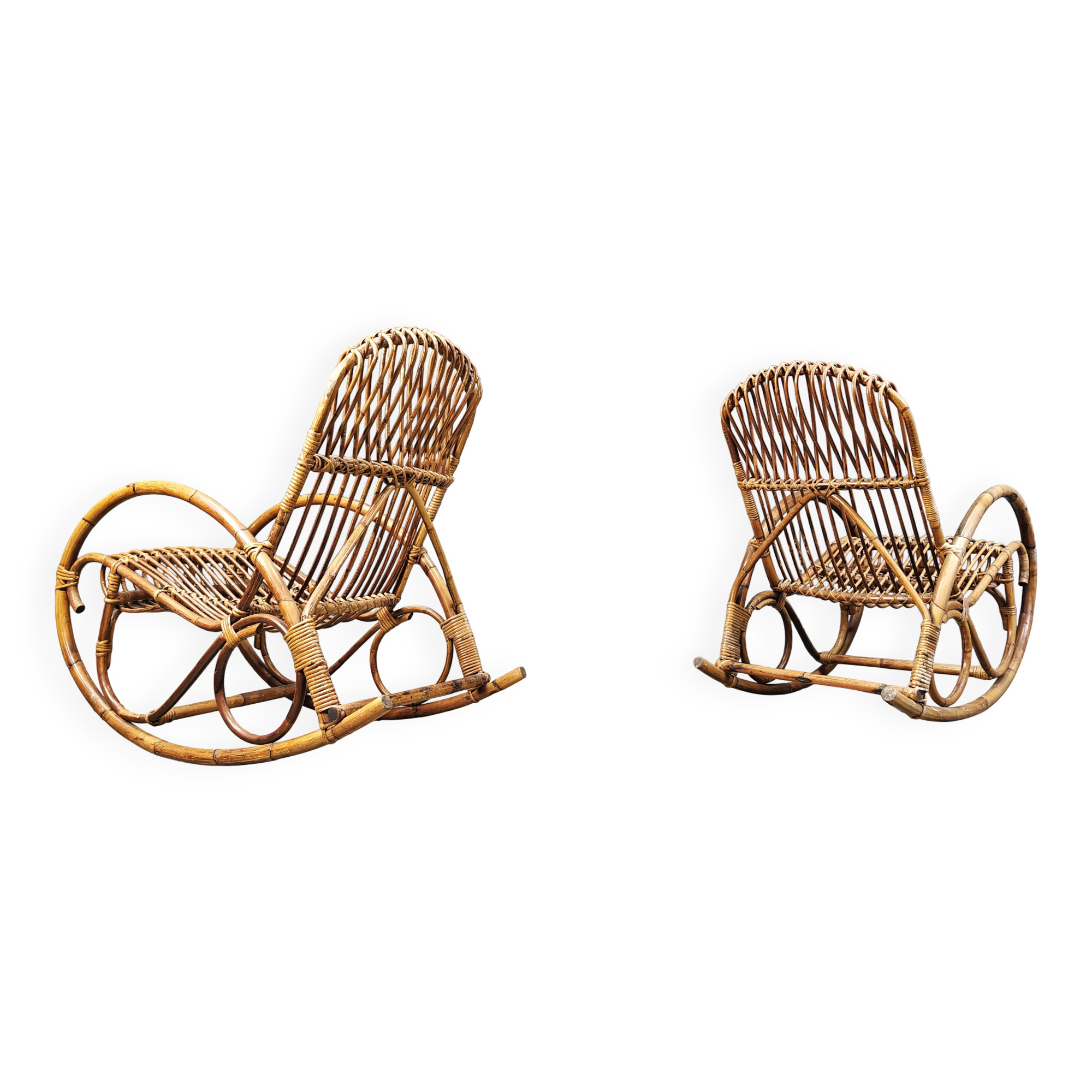 Vintage bamboo rocking chairs, 1960s - set of 2