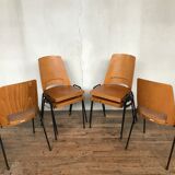 Series of 6 vintage chairs Baumann in beech design year 1950 1960