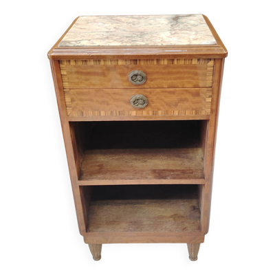 Meuble d'Appoint Art Déco en Noyer et Marbre - 1930