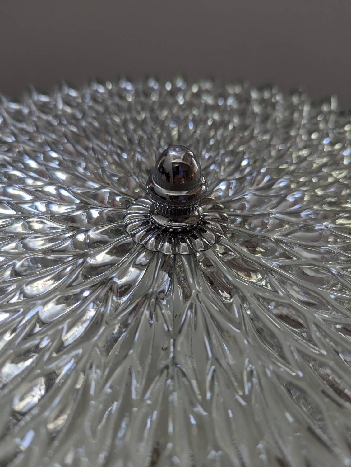 Old silver ceiling light with diamond glass 1960 Haussmannian 30 cm