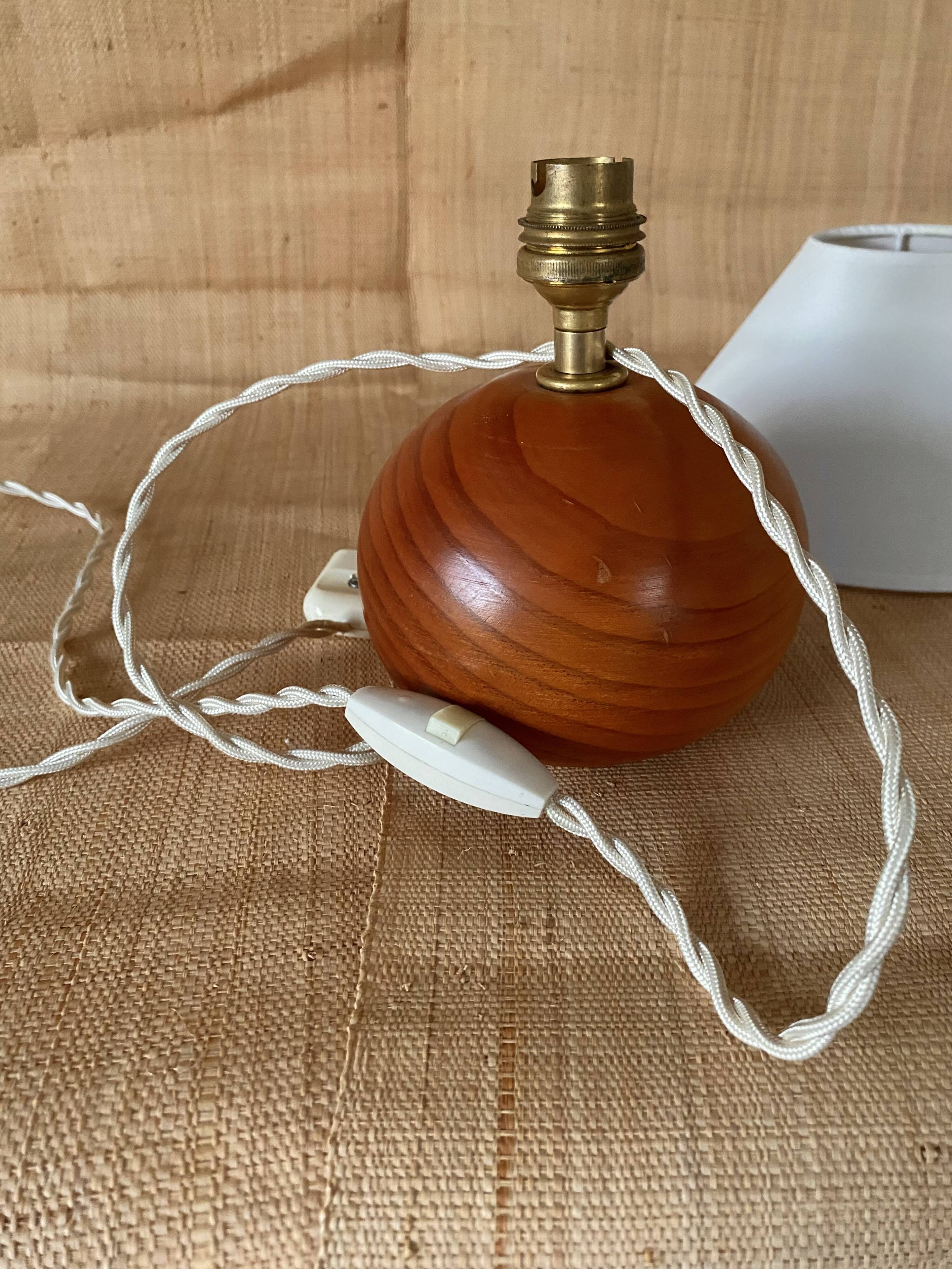 Lampe bois, câble tissus,  abat-jour coton