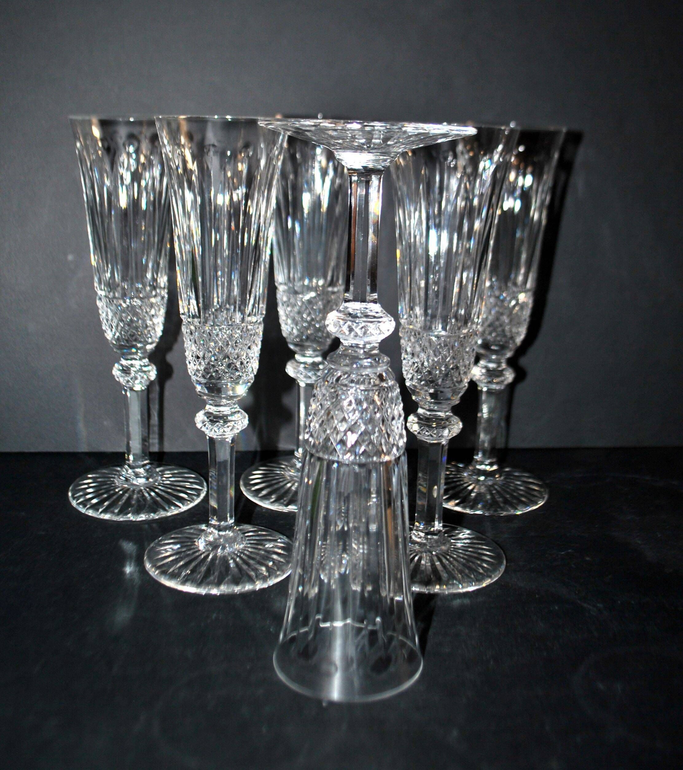 Saint-Louis set of 6 Tommy cut crystal champagne flutes signed H18.5