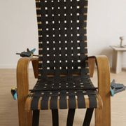 Pair of mid-century woven wood armchairs, 1950s, Czechoslovakia, 68 × 90 × 100 cm
