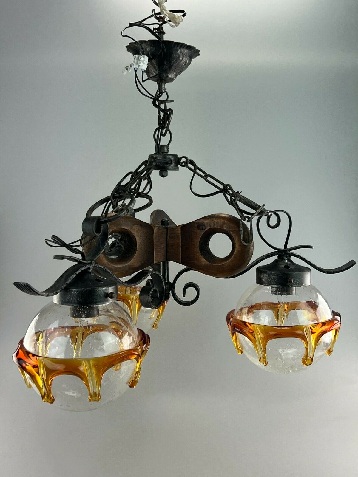60s 70s Brutalist Ceiling Lamp Hanging Lamp Iron & Murano Glass 60s