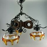 60s 70s Brutalist Ceiling Lamp Hanging Lamp Iron & Murano Glass 60s