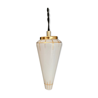 Vintage art deco globe pendant lamp in opaline