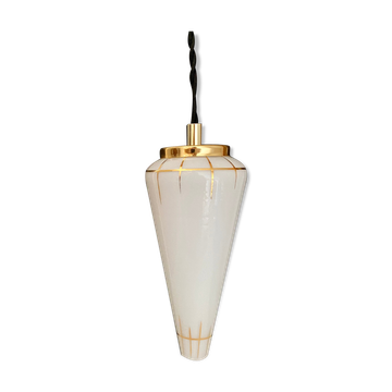 Suspension globe vintage art déco en opaline