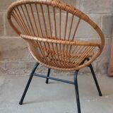 Rattan armchair with metal base from the 1950s