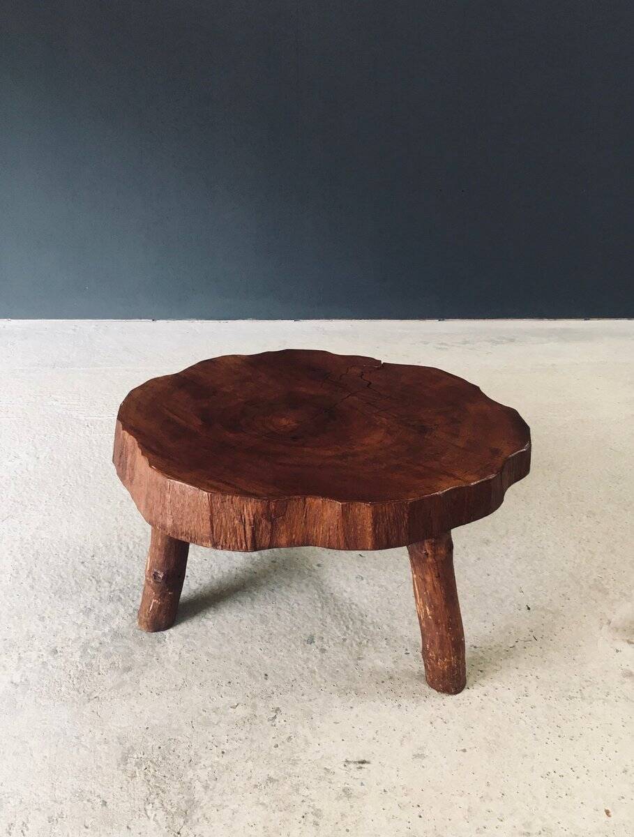 Handcrafted Teak Tree Trunk Tripod Coffee Table, 1960s
