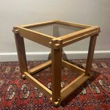 Brutalist table in wood and smoked glass
