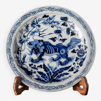Ming Yongxuan Style Blue and White Porcelain Pirin Pattern Plate Classic Craft