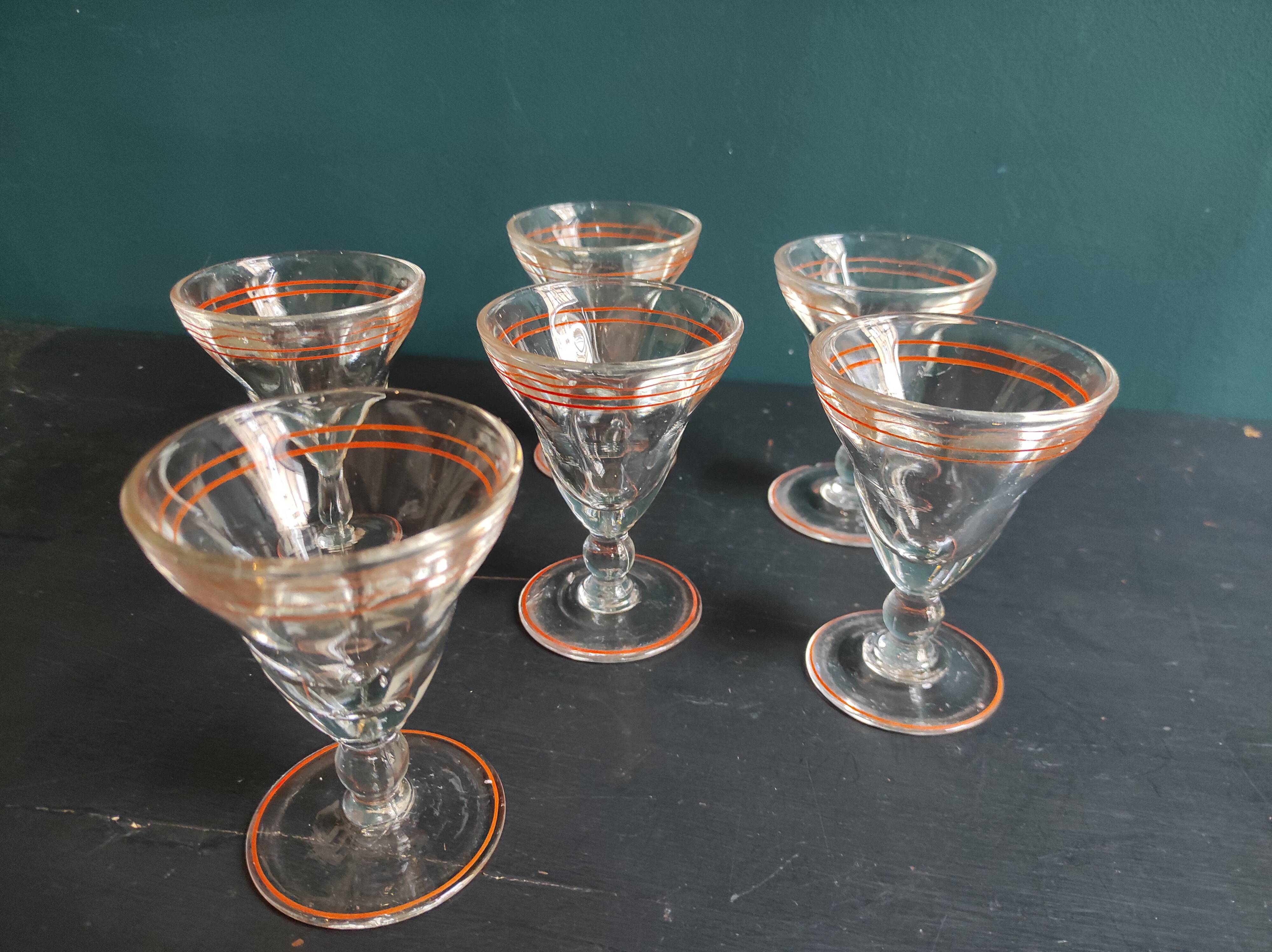 Set of six vintage French glasses for liquor