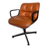 Fauteuil vintage Pollock édition Knoll en cuir camel