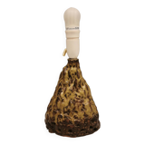 Ceramic table lamp, in greenish/brownish glaze, almost in the shape of a volcano.