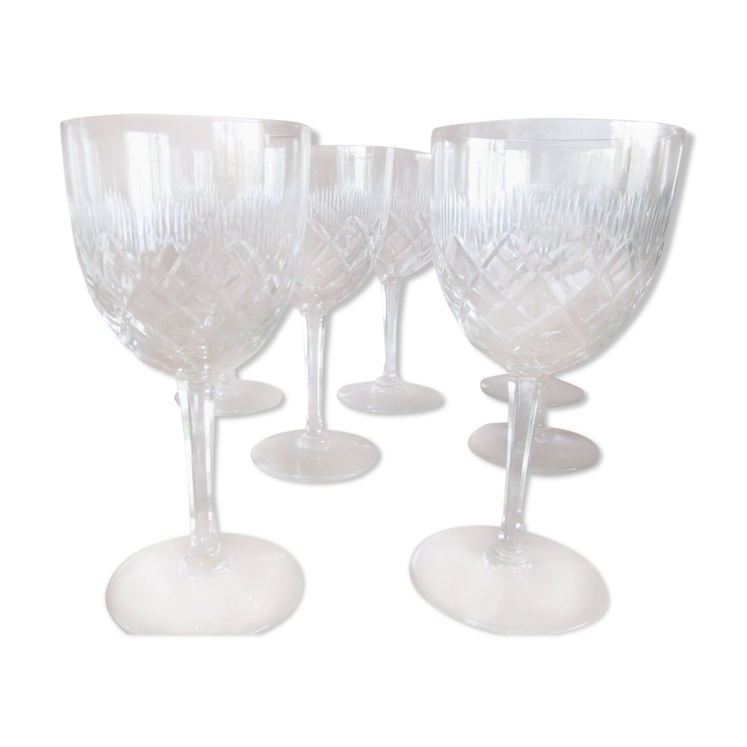 Suite 8 large crystal water glasses cut Baccarat St. Louis