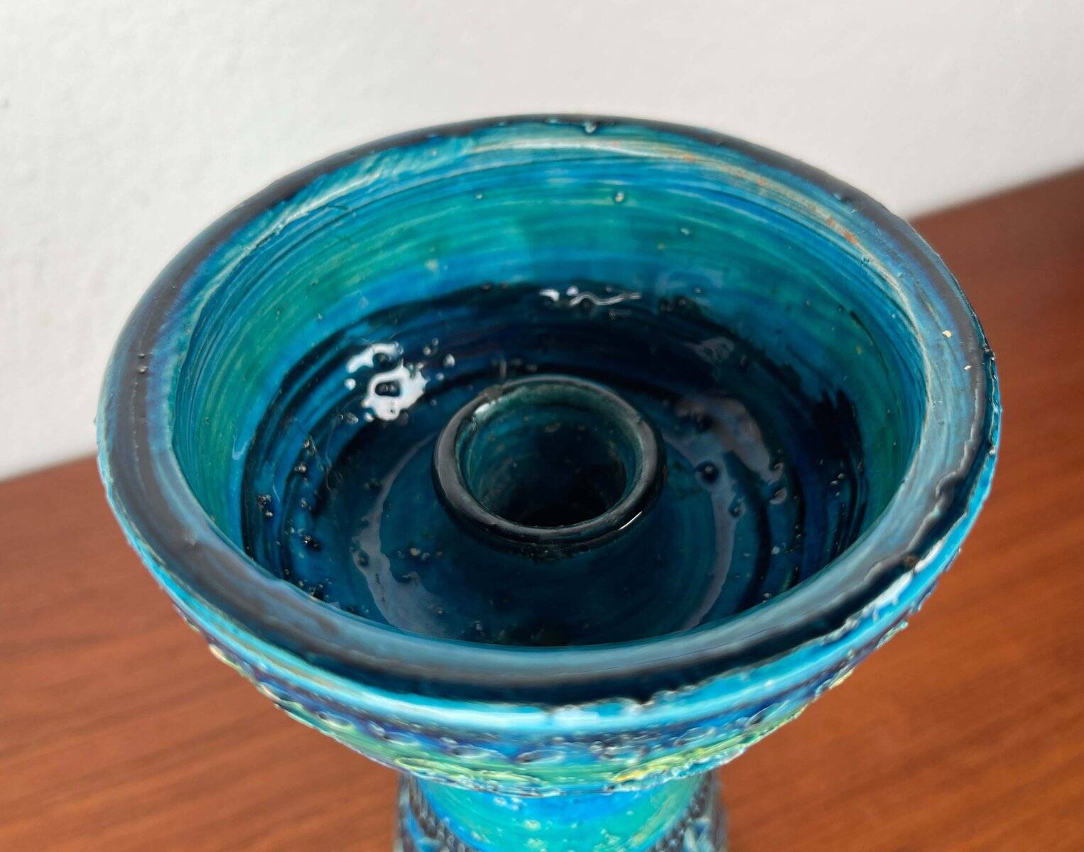 Rimini Blue Candle Holder in Mid-Century Ceramic by Aldo Londi for Bitossi, Italy, 1960s