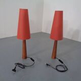 Mid-Century Filigree Danish Teak Table Lamps, 1950s, Set of 2