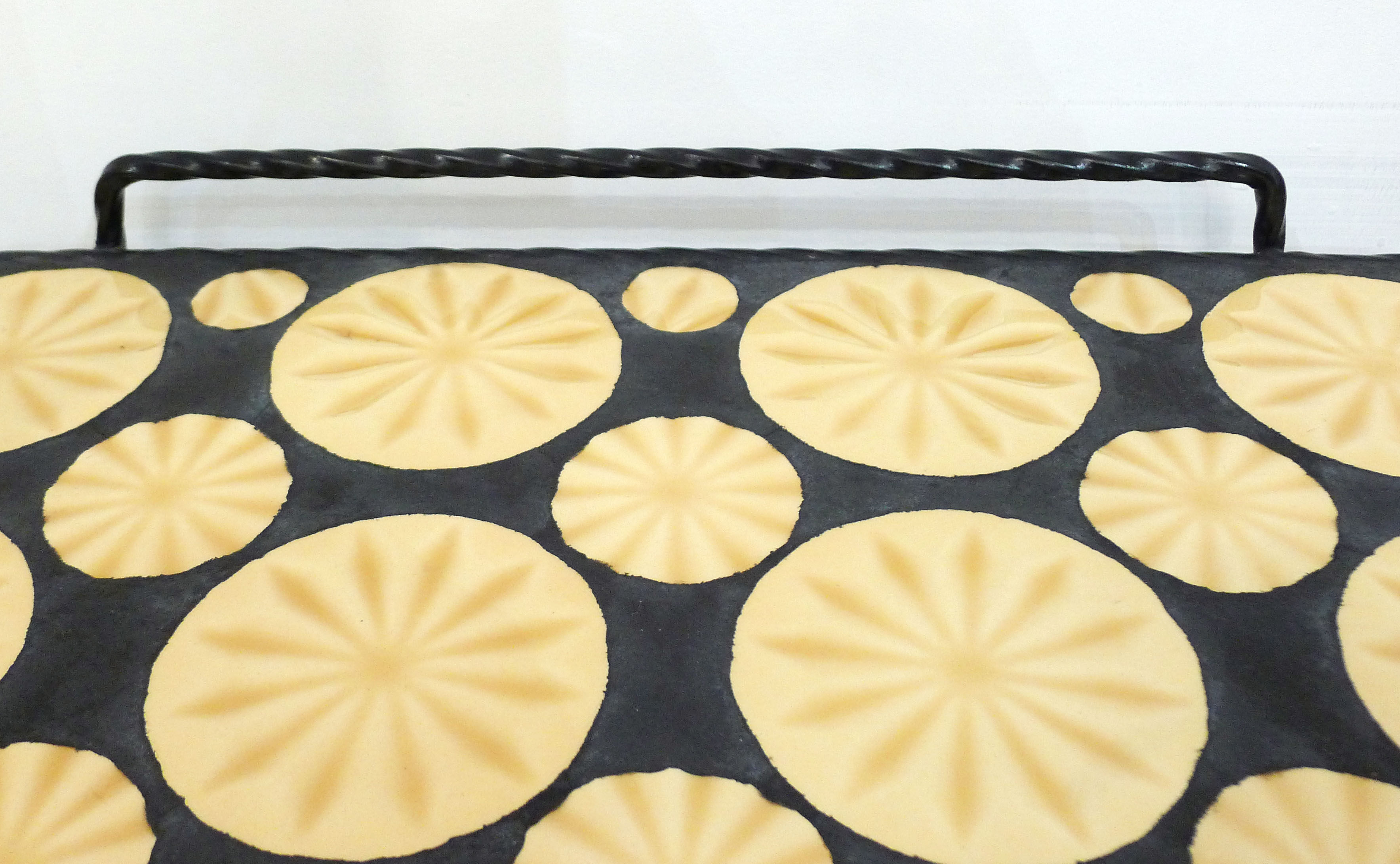 Mosaic and wrought iron side table, compass feet