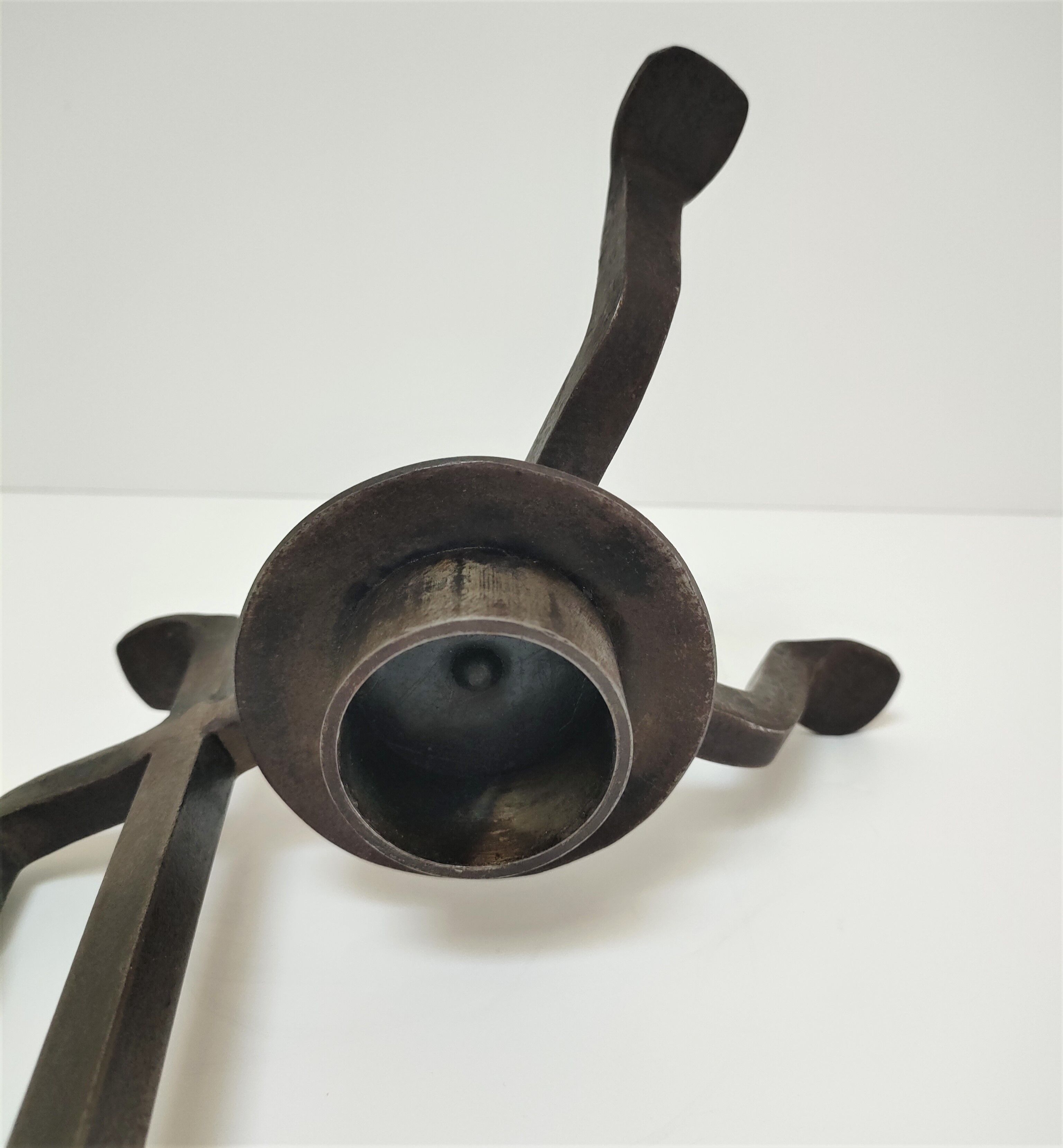 Brutalist candle holder design iron black patina 60s