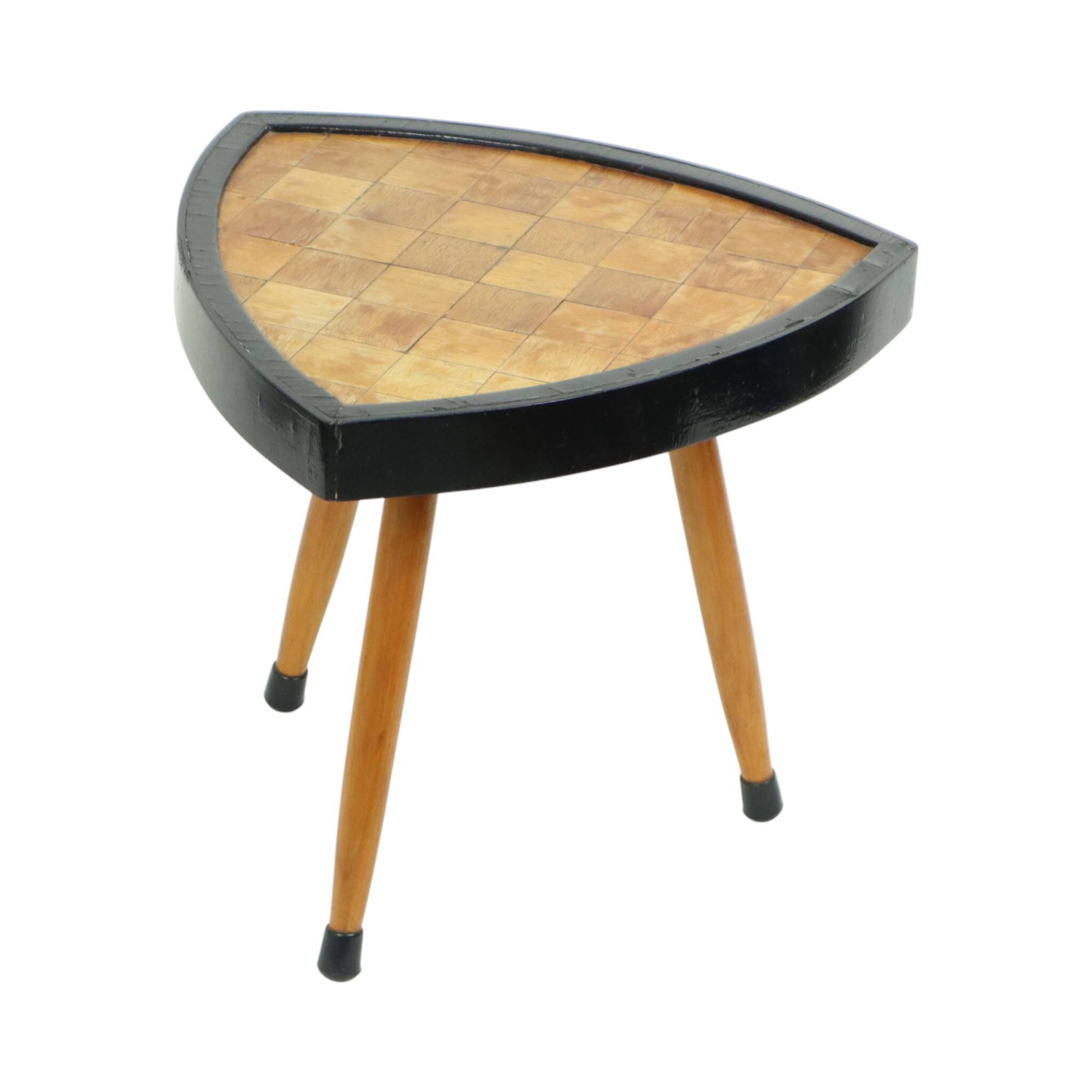 Small Triangular Plant Table Parquet Wood 1950s