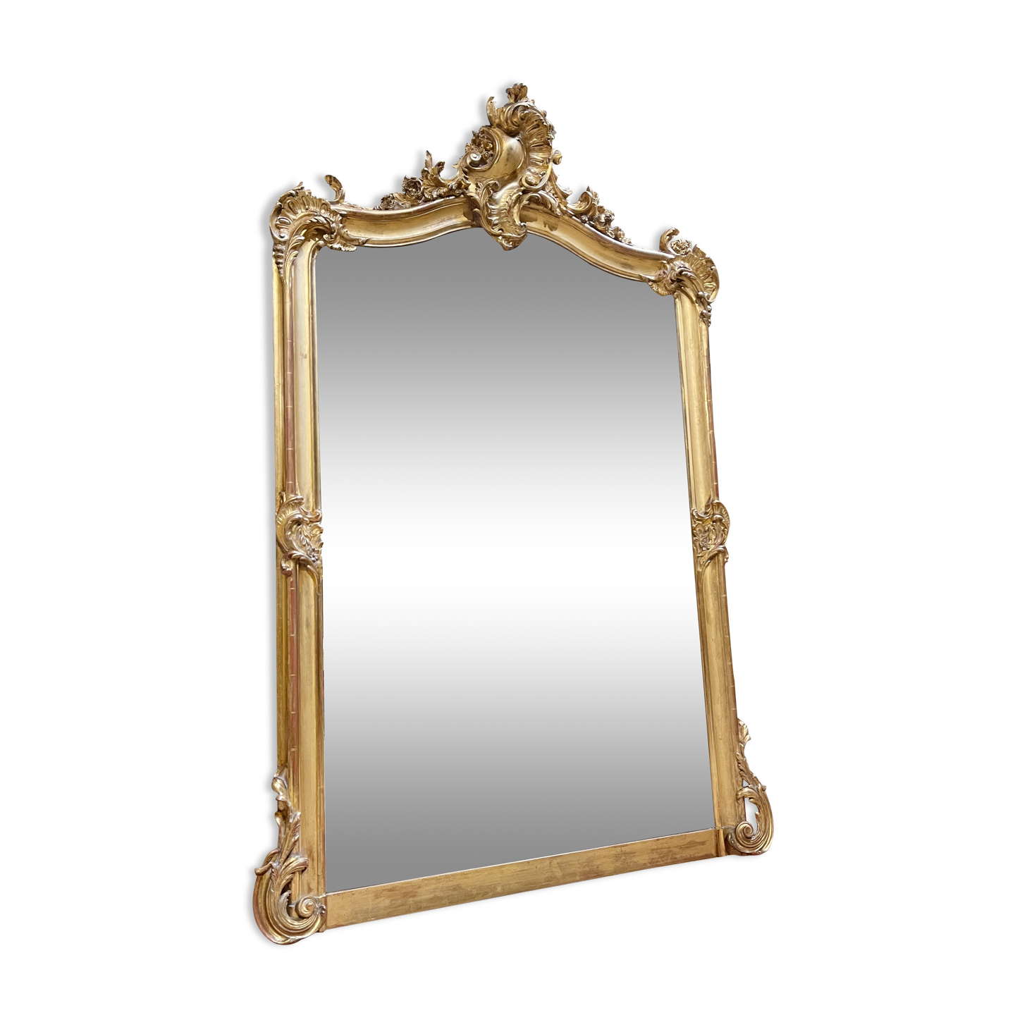 Napoleon III period fireplace mirror in gilded louis XV style wood