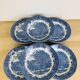 6 Churchill English ironstone soup plates, blue