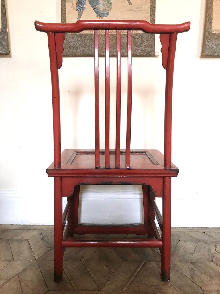 Pair of Chinese chairs, lacquered red, twentieth century