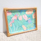 Rattan and fiber bird serving tray