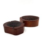 Organic modern set of 2 wood ashtrays, France 1970s