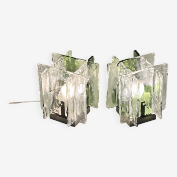 Pair of Murano Handmade Ice Glass Table Lamps by Vetrerie Mazzega, 1970s