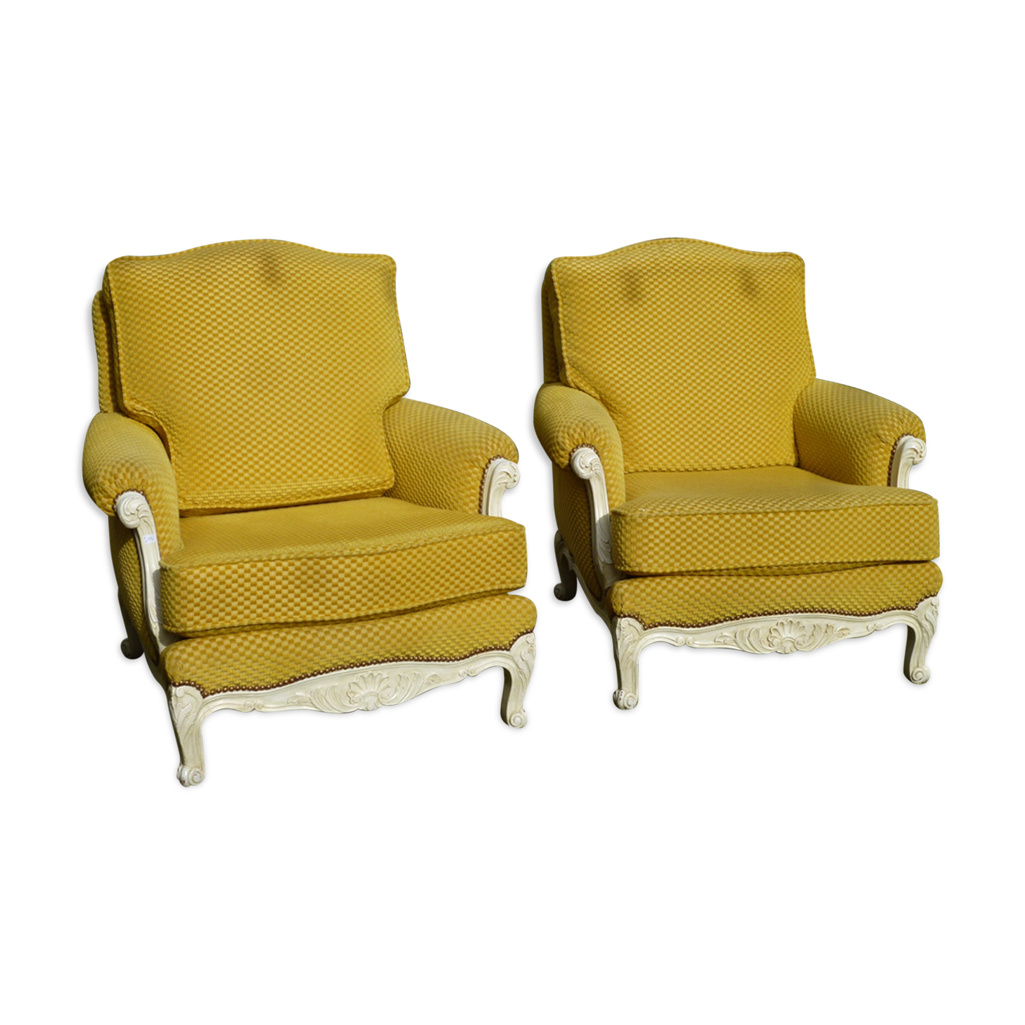 Set two chairs shabby chic fabric yellow