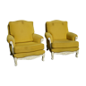 Set deux fauteuils shabby chic tissu jaune