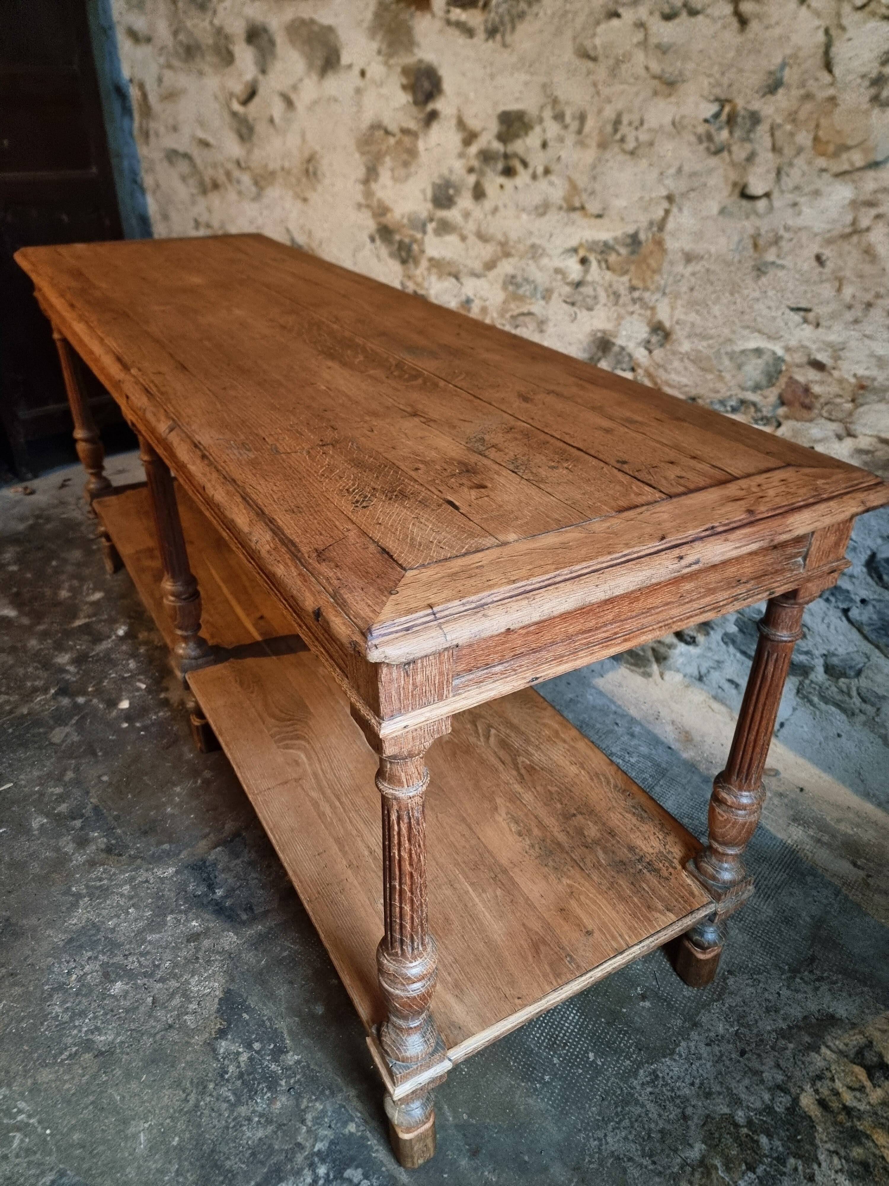 French 19th-century oak draper's table – Antique kitchen island console