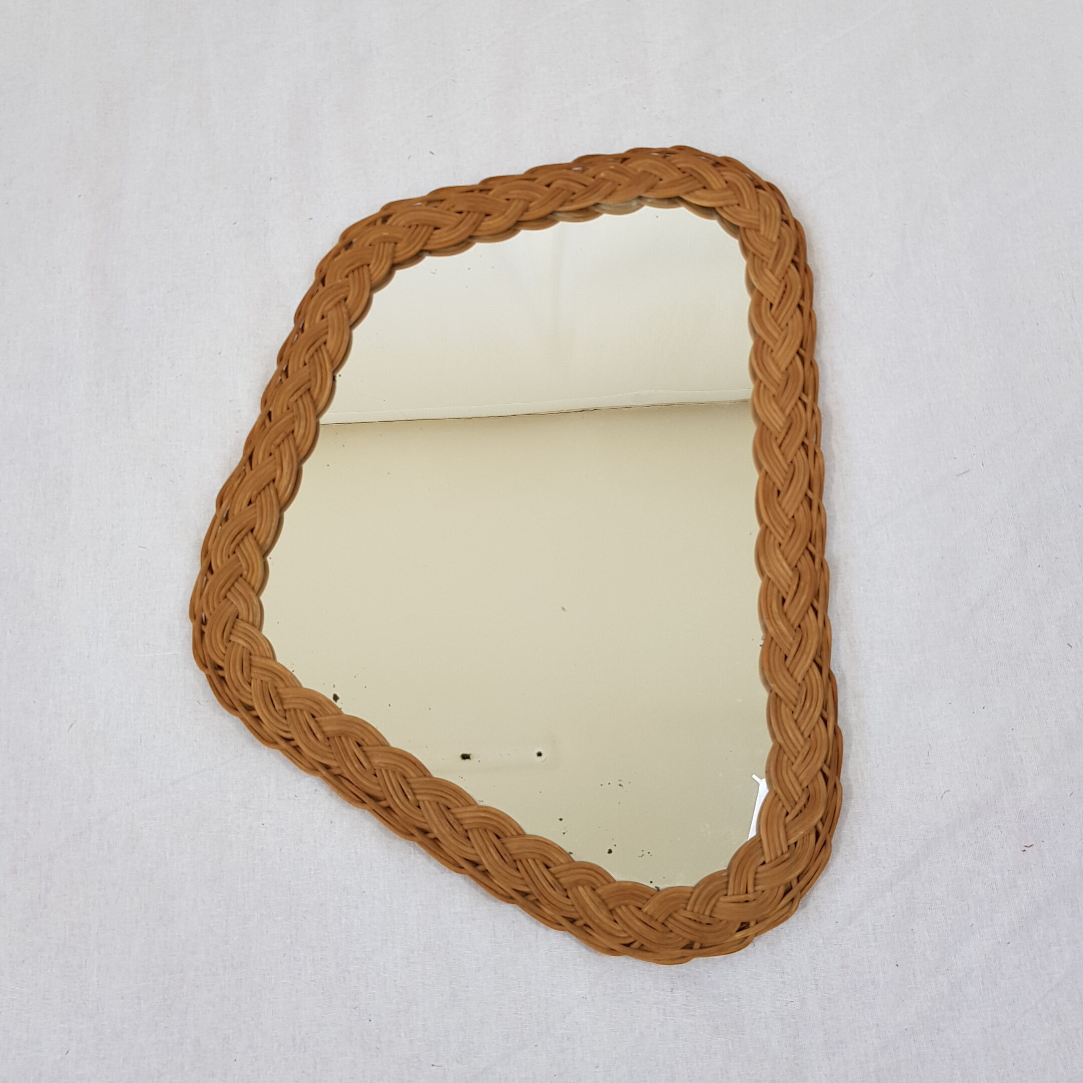 Vintage mirror free form wicker rattan 41x30cm