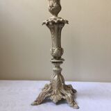 Large candle holder in patinated white painted metal