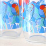 Set of 5 water glasses, bird decorations, 70s/80s, vintage