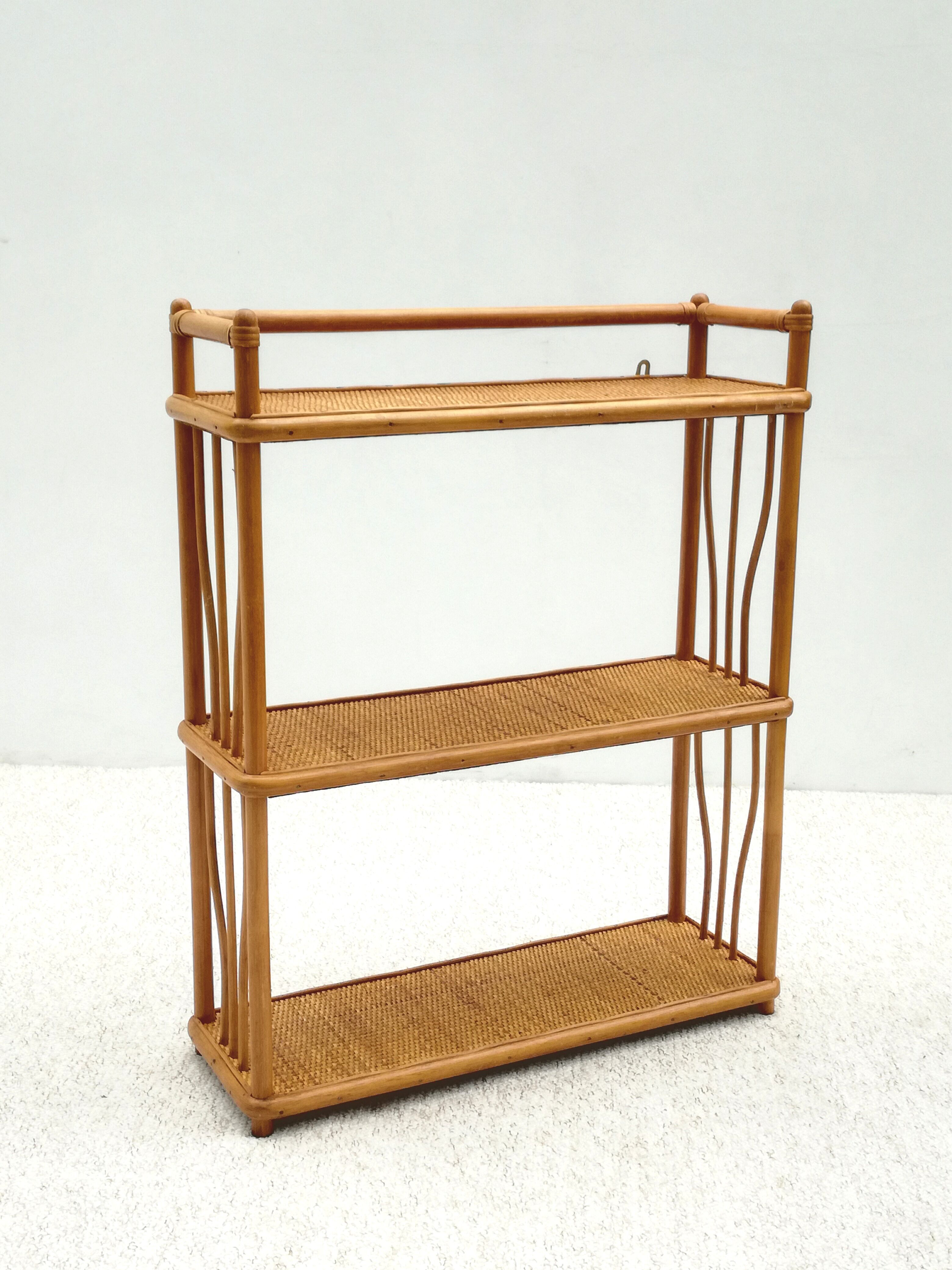 Vintage rattan wall shelf