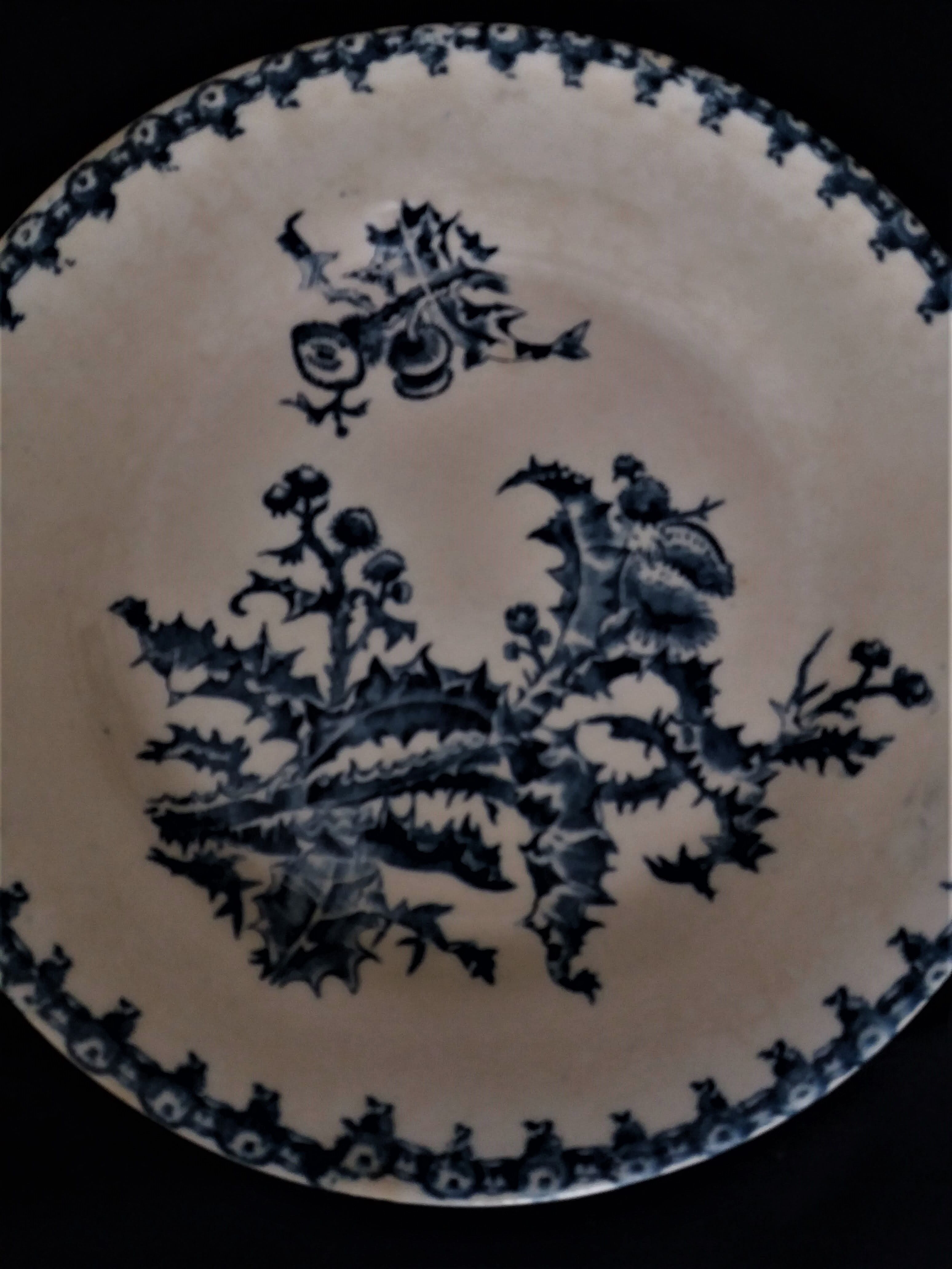 Lot of six flat plates in earthenware Gien décor blue thistles