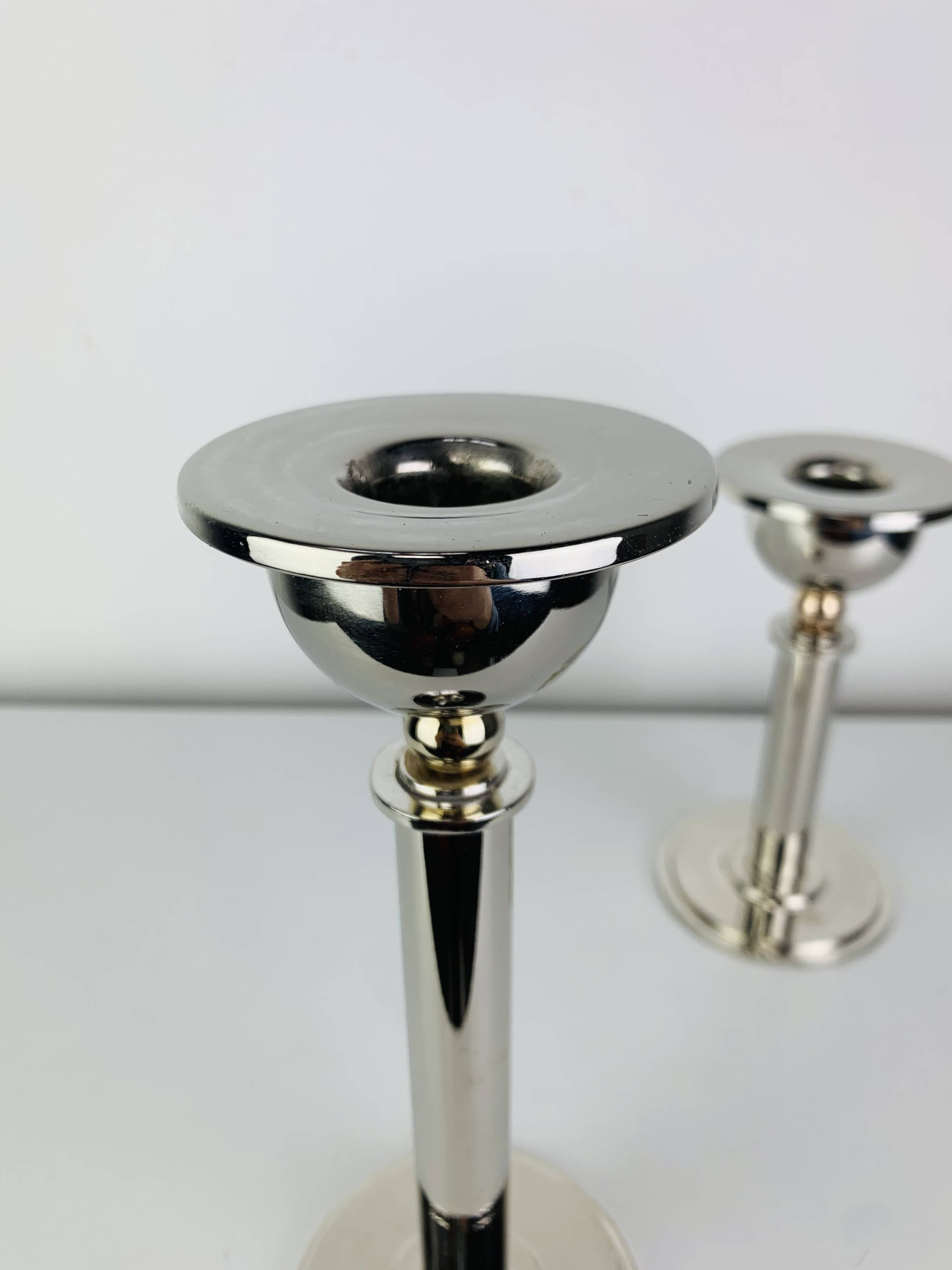 Pair of chrome postmodern candlesticks, 1980s