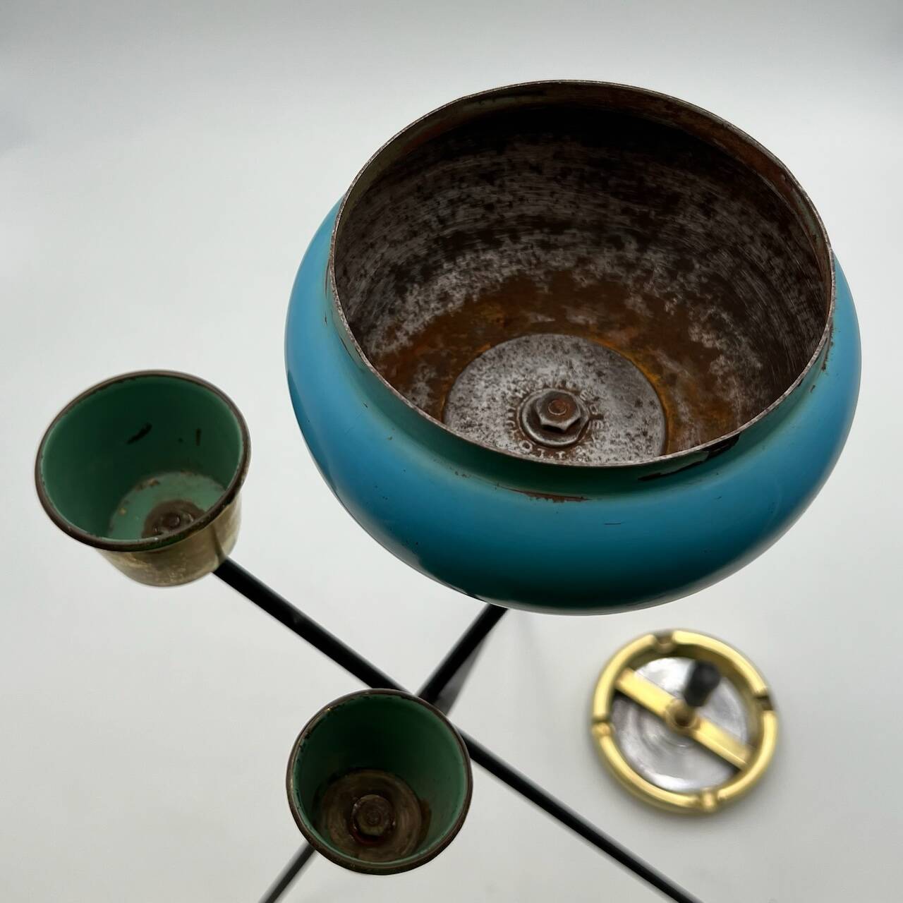 Vintage Turquoise Delight: 1950s Floor Standing Ashtray with Vase Holders